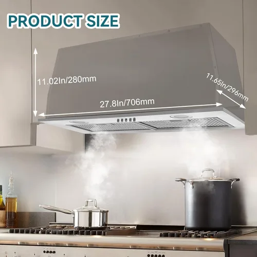 Vista 2 de Campana extractora integrada/de inserción de 700 CFM de 30 pulgadas - Campana de ventilación de cocina convertible con conductos/sin conductos con 3