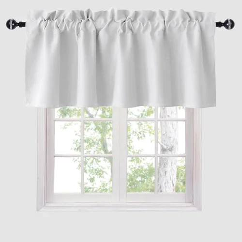 Vista 13 de Hiasan Cortinas opacas con cenefa para oscurecimiento sólido de habitación, cenefas con bolsillo para barra, para ventanas, 42 x 12 pulgadas