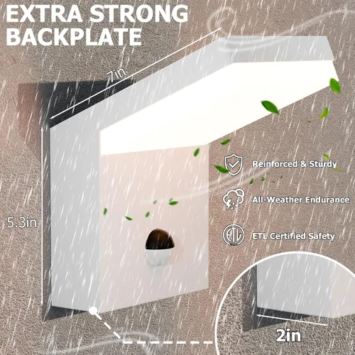 Vista 3 de Lámpara de pared LED blanca con sensor de movimiento IP54, resistente al agua, para garaje, puerta delantera, patio, casa, 3000 K, 18 W, 1800 lm
