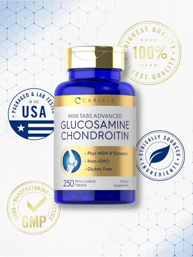 Vista 5 de Carlyle Glucosamina condroitina MSM 250 mini tabletas Fórmula avanzada con cúrcuma Sin OMG, sin gluten