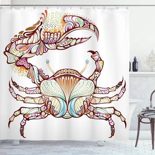 Vista 110 de Ambesonne Cortina de ducha abstracta, acuarela horizontal ovalada en forma de hojas, tonos pastel suaves, obras de arte clásicas, juego