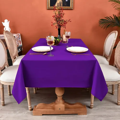 Vista 9 de MEANMOY Mantel rectangular color morado de 210 GSM resistente al agua y a las manchas para mesa de 3 pies, mantel rectangular sólido de 52 x 70