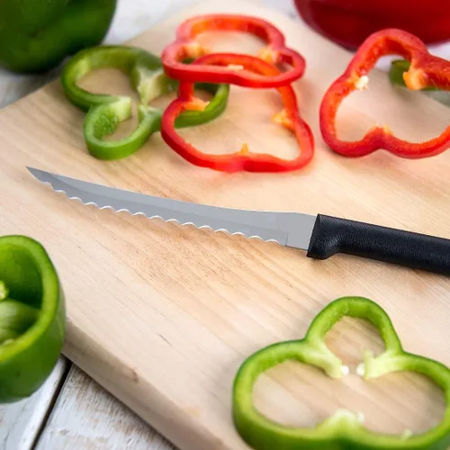 Vista 5 de Rada Cuchillo rebanador de tomate (W226), hoja dentada de acero inoxidable de 5 pulgadas, mango negro