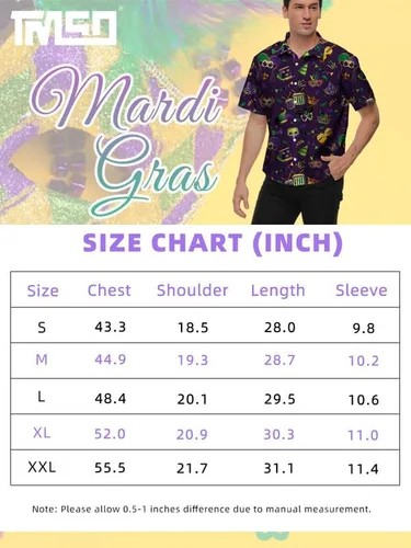 Vista 7 de Camisa de Mardi Gras para hombre, día de San Patricio, día de San Valentín, manga corta, con botones, hawaiana