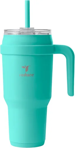 Vista 20 de REDUCE Vaso de acero inoxidable de 24 onzas con asa, con aislamiento al vacío de doble pared, tapa a prueba de sudor y popote reutilizable, mantiene