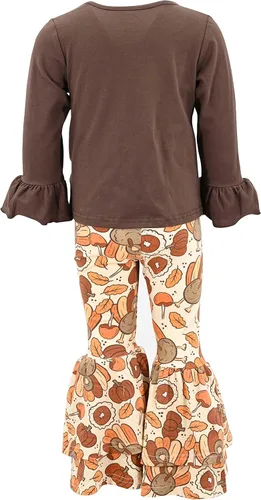 Vista 4 de Unique Baby Conjunto de ropa de Acción de Gracias de pavo más lindo de 2 piezas para niñas, Más barato Turquía