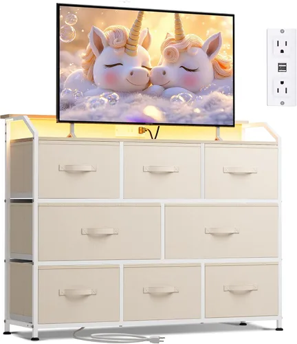 Vista 28 de WLIVE Cómoda para dormitorio con 8 cajones, cómoda de tela ancha para almacenamiento y organización, cómodas de dormitorio, cajonera para sala