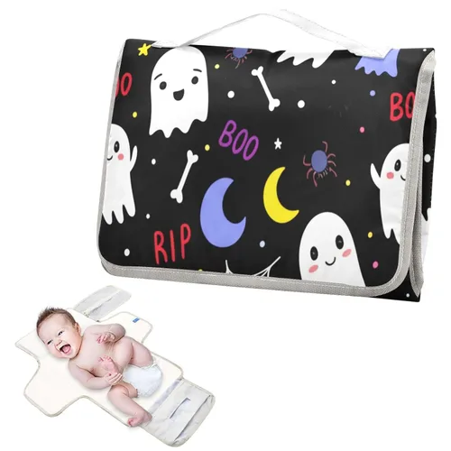 Vista 2 de Colorful Ghosts & Moons Portable Changing Pad, Baby Changing Pad, Waterproof Diaper Changing Travel Bag for Boys and Girls