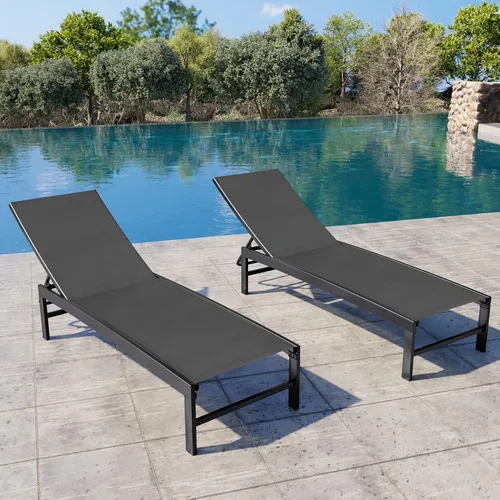 Vista 17 de Crestlive Products Sillas de salón exteriores, Sillas de aluminio para piscina, Tumbona reclinable ajustable de cinco posiciones para bronceado Beige