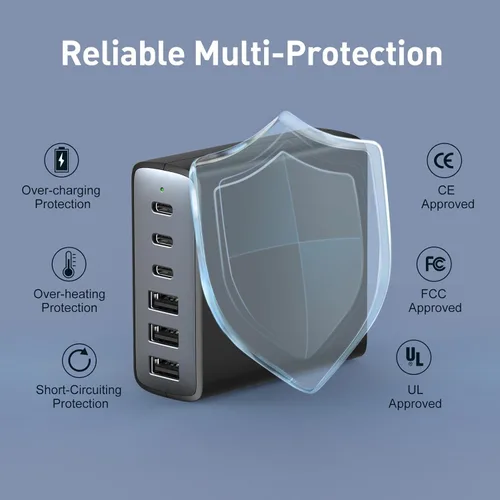 Vista 4 de Bloque de carga rápida USB C, estación de carga multipuerto de 100 W con cargador de pared de 25 W PPS 20 W para todos los iPhone 15 14 13 12 Pro