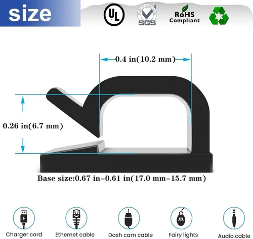 Vista 2 de Clips para cables, 50 piezas de clips de alambre adhesivos para gestión de cables eléctricos, clips de alambre de pared, utilizados