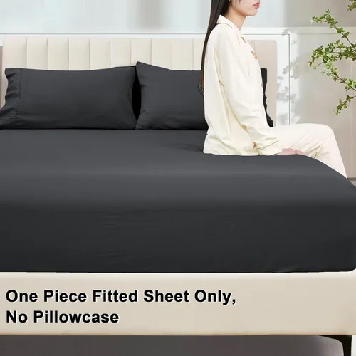 Vista 3 de PHF Sábana bajera ajustable de algodón 100% lavado en prenda, tamaño Queen - Cozy Cloud sábana inferior suave como lino solo con bolsillos profundos