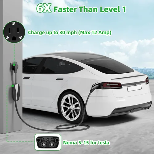 Vista 7 de Adaptador para Tesla NEMA 5-15, adaptador de carga rápida Neme-5-15 de 12 amperios máximo para Tesla Model S 3 X Y para cargar en secadora de 4