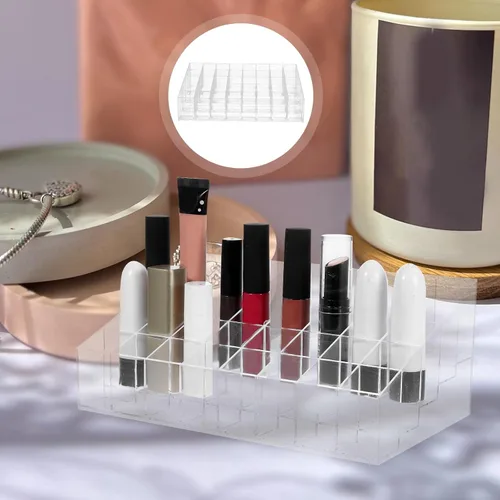 Vista 8 de Housoutil Multi-grid Lipstick Holder and Desktop Lipstick Rack 2pcs 40-slot Acrylic Makeup Organizer for Vanity and Cosmetic Storage at Home