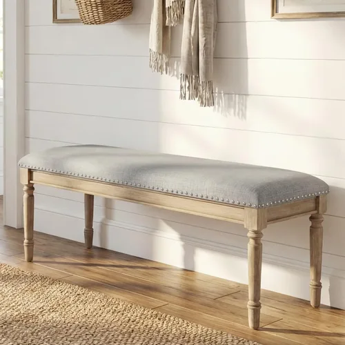 Vista 10 de chairus Banco de entrada acolchado con tapicería de lino, bancos de mesa de comedor, banco de zapatos de granja para pasillo, dormitorio, extremo