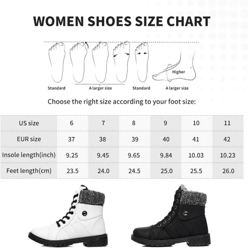 Vista 7 de Botas de combate de piel sintética para mujer, con forro de piel cálida, botines negros con cremallera lateral, botas de invierno antideslizantes