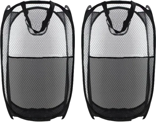 Vista 16 de Cesta de Ropa Sucia Plegable Emergente, Cesta de Ropa de Malla Plegable Extra Grande, 28" x 16" x 16", Paquete de 2 (Negro + Gris)