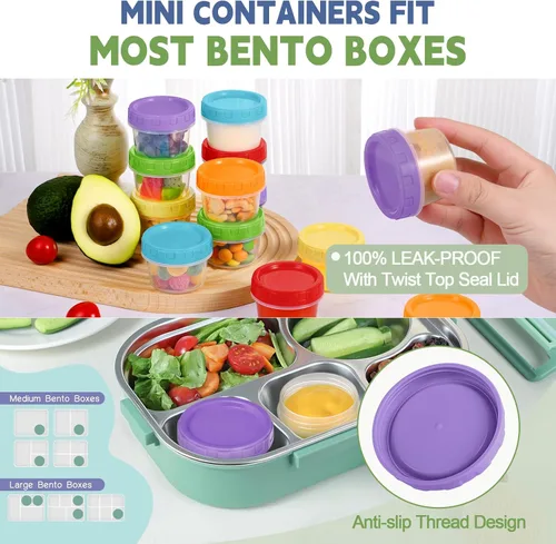 Vista 4 de Yomarket Envases Pequeños de Plástico de 2 oz con Tapas, Paquete de 12 Recipientes para Aderezo de Ensalada, Recipientes Reutilizables