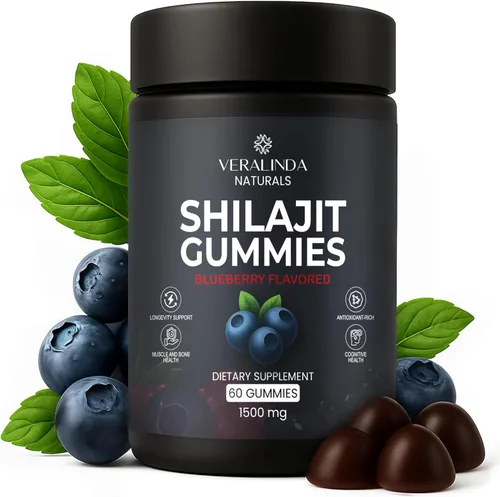 Gomitas Shilajit – 1500 mg estandarizadas al 50% de ácido fúlvico – Veganas, sin azúcar, sin OMG, sin gluten – Sabor natural de arándanos – 60