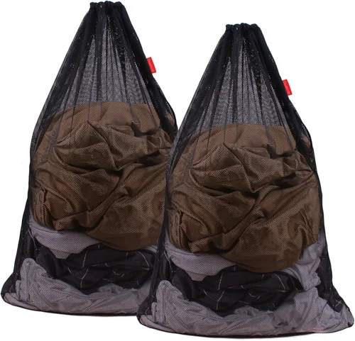 Vista 9 de Paquete de 3 Bolsas de Malla para Lavandería, Bolsa Resistente con Cordón de 24 x 36 Pulgadas, Fábricas, Universidad, Dormitorio, Viajes