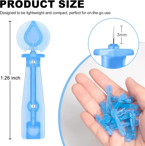 Vista 5 de Agujas estériles para espinillas, 50 agujas desechables para el acné y 72 puntos adhesivos para espinillas, herramientas efectivas para eliminar