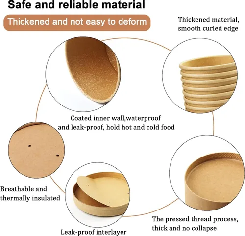 Vista 3 de Paquete de 75 recipientes de papel de 12 onzas con tapas ventiladas, tazas de sopa desechables, tazas de helado de papel, cuencos de sopa