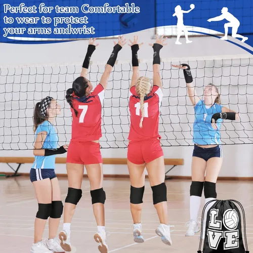 Vista 6 de Yinder 4 piezas de rodillera de voleibol y manga para brazo Accesorios de voleibol Incluye funda para el antebrazo, codera, guardamuñeca