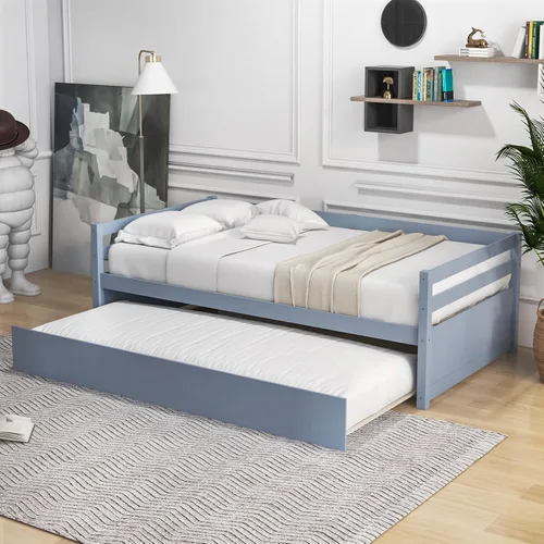Vista 10 de Giantex Sofá cama de madera con nido, cama de día de tamaño individual con nido y soporte de listones de madera, marco de sofá individual que ahorra
