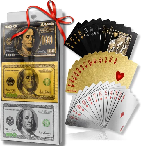 Vista 13 de Magic Kiss Cartas de póquer de papel de aluminio impermeables, baraja de naipes de plástico para regalo (3 barajas (oro + oro rosa + negro))