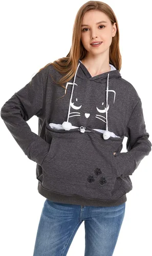 Vista 12 de ALYC Sudaderas unisex con capucha para mascotas, gato, perro, bolsa de canguro de transporte, sudadera con estampado de gato (negro, S)