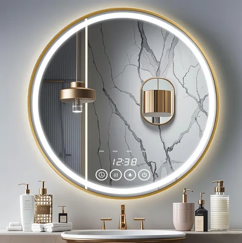 Vista 11 de Espejo redondo de baño de 24 pulgadas para montar en la pared con luces LED, espejos de tocador con marco (24 x 24 pulgadas, negro)