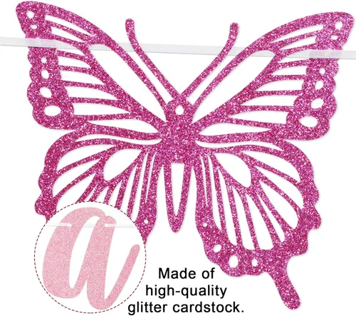 Vista 3 de Banner de bienvenida para niña, pancarta de mariposa para bebé, decoraciones de baby shower para niña (rosa)