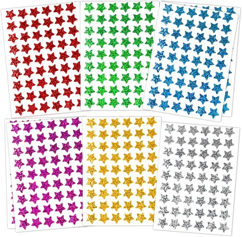 Paquete de 1620 unidades, 6 colores, calcomanías holográficas pequeñas de estrella para recompensa de niños, tabla de comportamiento, suministros