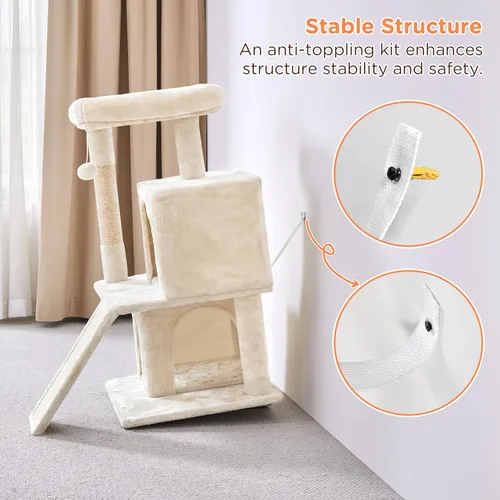 Vista 6 de Yaheetech Árbol para gatos para mascotas de interior, condominio en torre de 36 pulgadas con percha extragrande, postes rascadores, tabla, bola