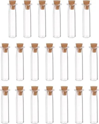 HARFINGTON 20 mini botellas de vidrio con tapones de corcho, frascos de vidrio pequeños en forma de botella, pequeños frascos de vidrio