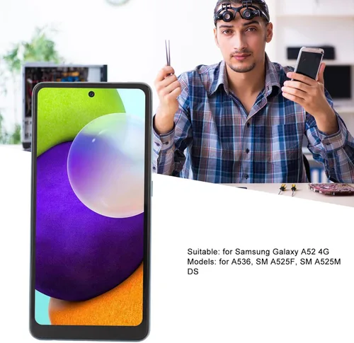 Vista 4 de Pantalla OLED digitalizador táctil con marco de repuesto para A52 A536 A525F A525M DS, pantalla de 6.5 pulgadas con sensor de huellas dactilares,