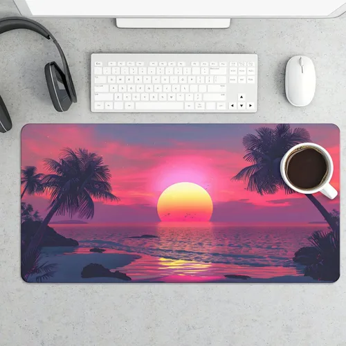Vista 25 de Large Mouse Pad Beach Flamingos Palm Trees Rubber Base Keyboard Long Gaming Mouse pad Desk Mat Waterproof Non-Slip Protector Laptop Pads for Work