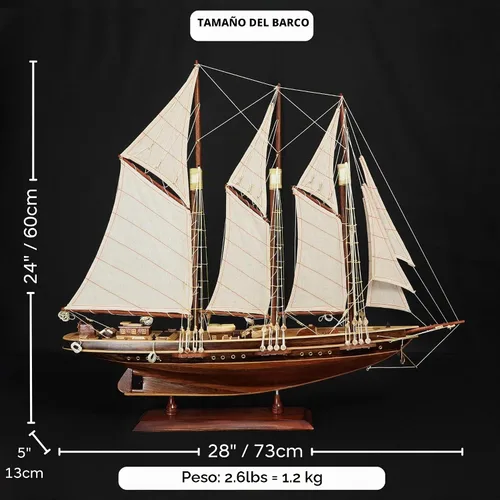 Vista 2 de vinacreations Atlantic Yacht modelo de madera de barco de 24 pulgadas, estanque, yate, velero, modelo de madera americana, barco, artesanía, hogar