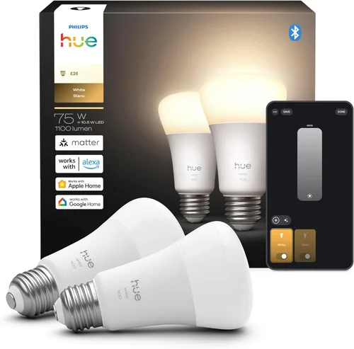 Vista 10 de Philips Hue Bombilla LED inteligente A19 de 75 W, luz blanca cálida suave, 1 paquete, 1100 lúmenes, E26, interior, control con aplicación Hue