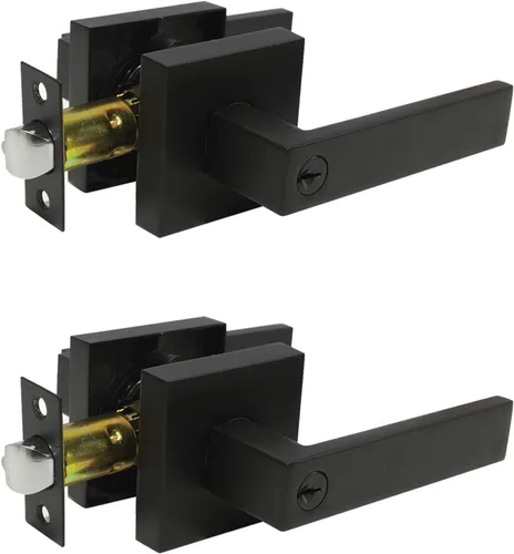 Vista 4 de Probrico Manija de puerta de entrada con llave negra mate, herrajes resistentes para puerta delantera y trasera, manija de manejo universal