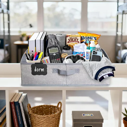 Vista 6 de Trapezoid Storage Bins with Label Clips,28L Large Closet Organizers and Storage,Foldable Fabric Bin with 3 Handles,Shelf Basket for