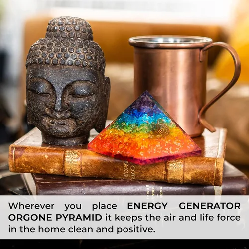 Vista 5 de Orgonite Crystal Pirámide de piedras preciosas de siete chakras hechas a mano - Pirámides de piedra curativa de chakras de orgón para meditación