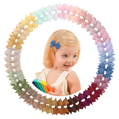 Vista 11 de doboi 60 pinzas para el pelo de bebé de 2 pulgadas, lazos pequeños totalmente forrados de grogrén, cinta sólida, mini lazos para niñas