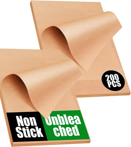 200 hojas de papel pergamino sin blanquear para hornear de 12 x 16 pulgadas, hojas de pergamino precortadas antiadherentes y no tóxicas para horno,