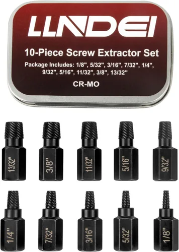 Vista 8 de LLNDEI Juego de extractor de tornillos, cabezal hexagonal Easy Out, 10 piezas, extractor de extracción Ez Out multilínea (1/8"-13/32") CR-MO