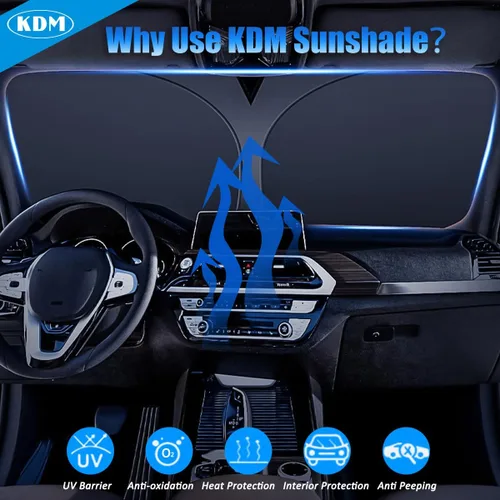 Vista 4 de KDM - Parasol plegable reflectante para parabrisas de estilo Sunset Beach, compatible con Honda Civic 2012 2013 2014 2015, protector de visera