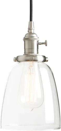 Vista 18 de PERMO Moderno accesorio de iluminación colgante con globo de vidrio transparente redondo de 5.9 pulgadas, pantalla soplada a mano, lámpara