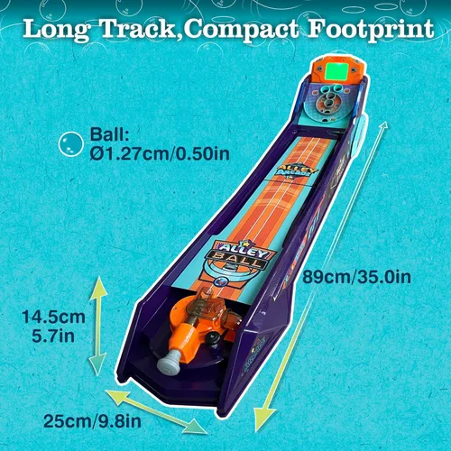 Vista 3 de Juego de Bola de Callejón — Juego de Mesa Electrónico de Rodar y Puntuar, Puntuación Automática con Luces y Sonido, Lanzador con Manija — 1-2