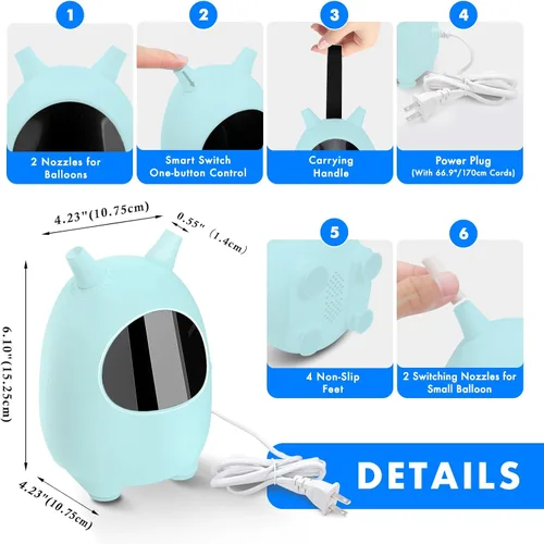 Vista 4 de Balloon Pump Electric, SPLAKS Balloons Inflator Air Pump Portable Balloon Blower for Garland Arch, Party Decoration