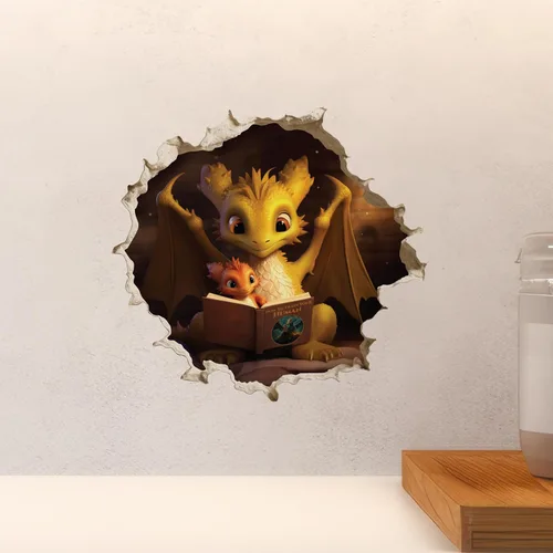 Vista 4 de Adhesivo de pared con agujero de ratón en 3D para padres e hijos con diseño de dragón
